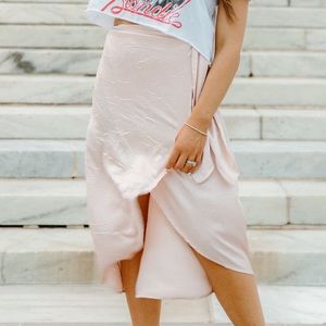 Satin wrap midi skirt